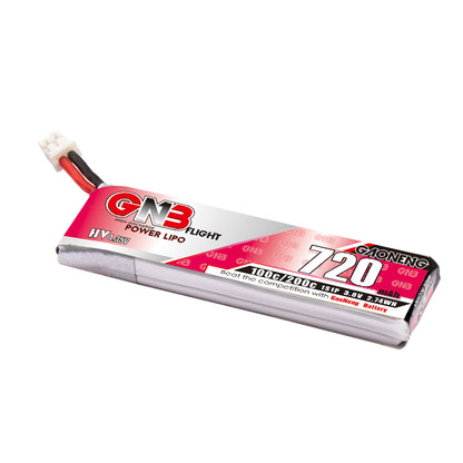 GAONENG GNB720 1S LiHV 3.8V 720mAh 100C LiPo battery with PH2.0 lead, angled view