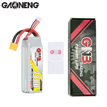Package contents: GAONENG GNB 2800mAh LiPo battery, GN3 card insert, and branded retail box
