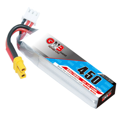 GNB 450mAh 2S 7.4V 80C LiPo battery, long pack with XT30 connector and balance plug