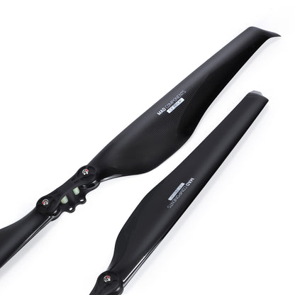 MAD Components glossy carbon fiber folding propeller blades with hub hardware, black finish