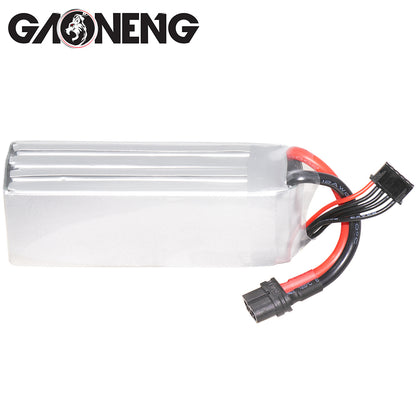 GAONENG GNB LiPo battery rear view showing plain silver casing, XT60 connector and balance lead