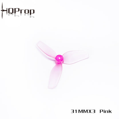 HQProp 31MMX3 pink tri-blade whoop prop, translucent blades with pink hub, 1mm shaft