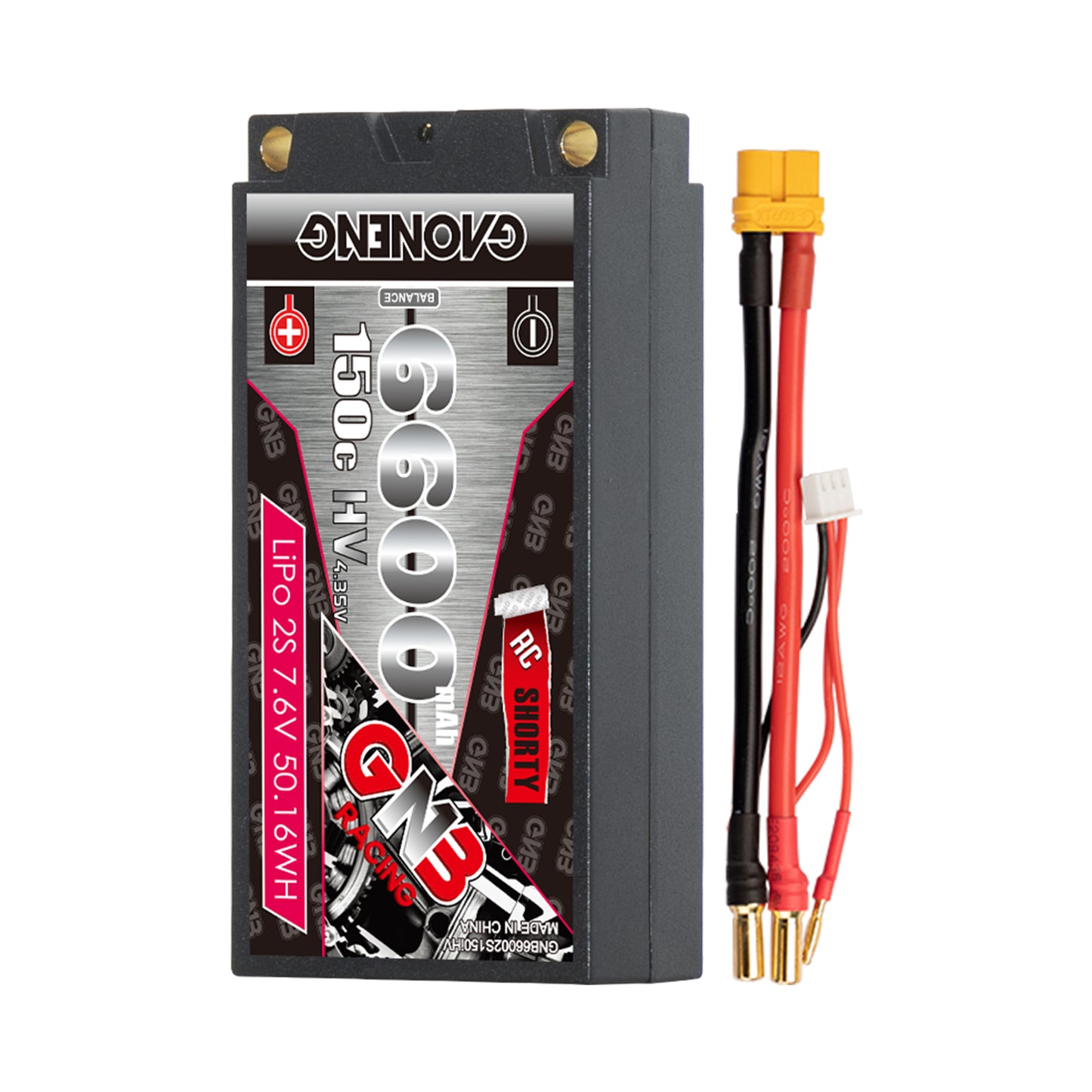 GAONENG GNB 6600mAh 2S LiHV 7.6V 150C shorty hard case RC battery with XT60 and 5mm bullets
