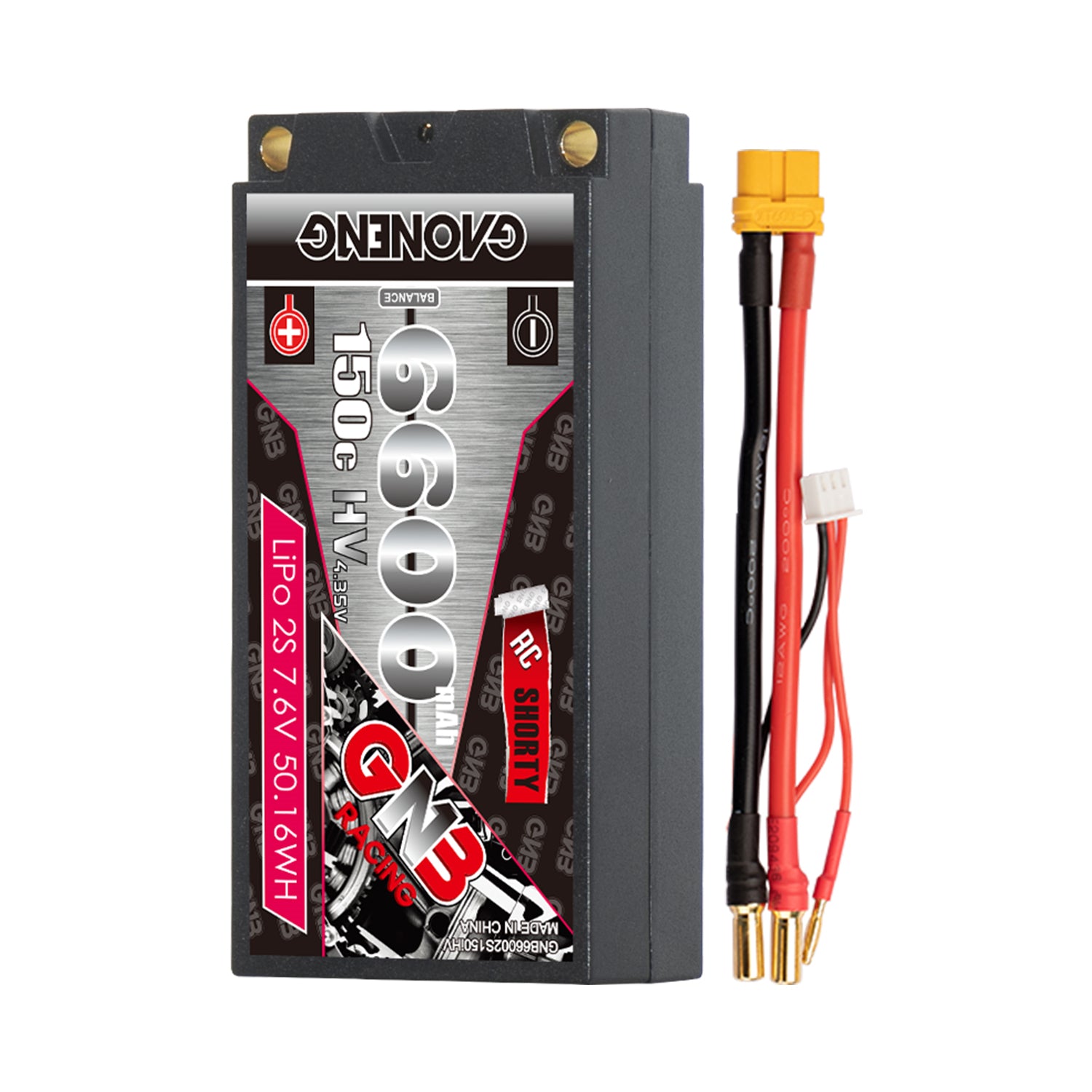GAONENG GNB 6600mAh 2S LiHV 7.6V 150C shorty hard case RC battery with XT60 and 5mm bullets
