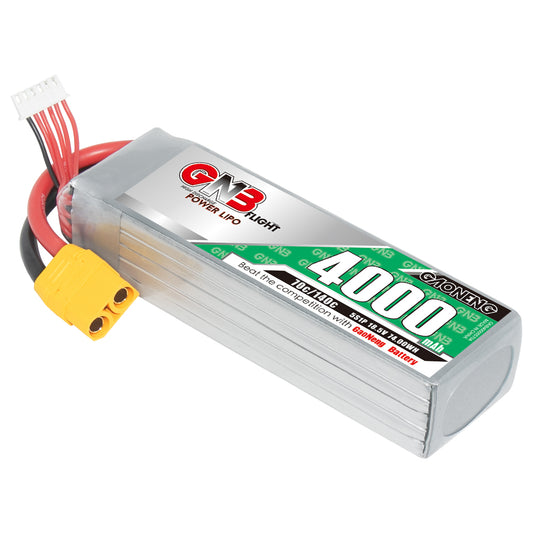 GAONENG GNB 5S 18.5V 4000mAh 70C LiPo Battery angled main view with XT90 connector and balance lead