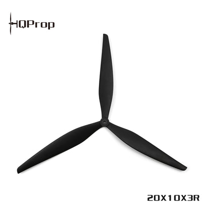HQProp tri-blade propeller with 20X10X3R marking and HQProp logo, black on white