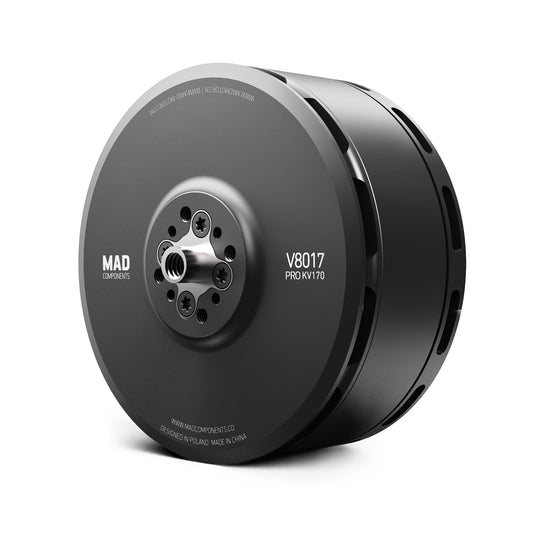 MAD Components V8017 PRO KV170 drone motor with black cylindrical housing and threaded center mount