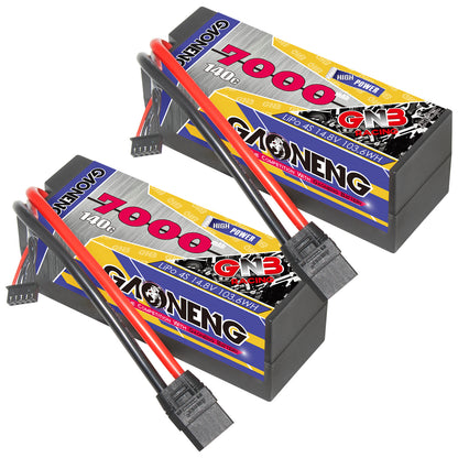 Two-pack GAONENG GNB 7000mAh 140C hard case LiPo batteries with XT90 connectors
