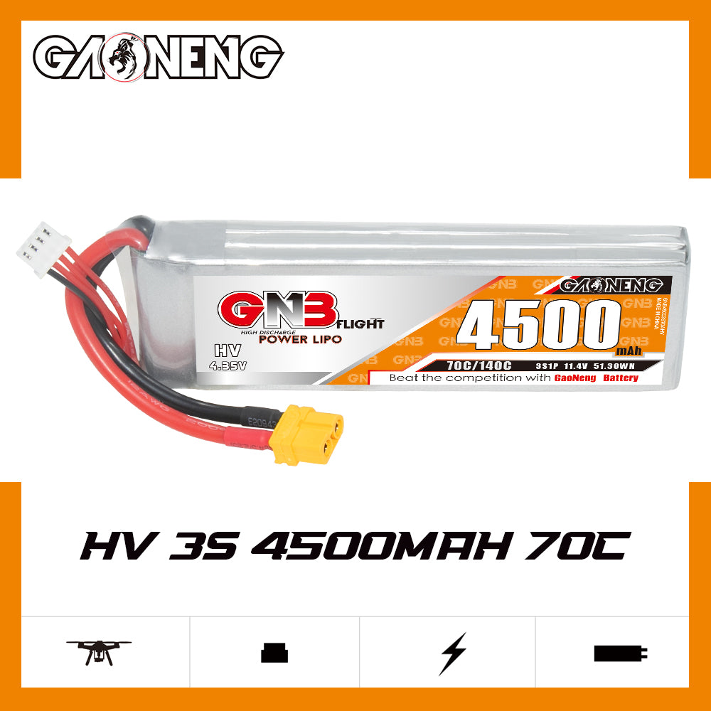 GAONENG GNB 4500mAh 3S HV 70C LiPo battery product banner on white background