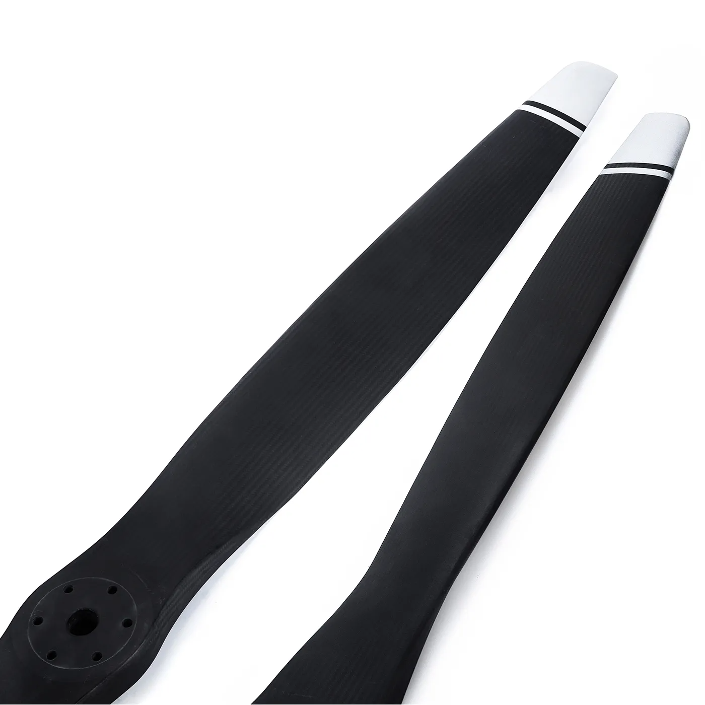 MAD FLUXER CB2 72x31 Inch Carbon Fiber Propeller, Pair of MAD FLUXER CB2 carbon fiber propeller blades with white tips and mounting holes, 72x31 inch