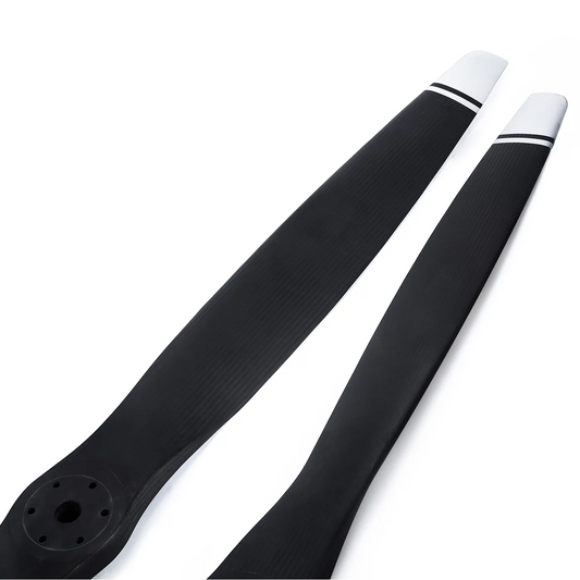 MAD FLUXER CB2 72x31 Inch Carbon Fiber Propeller, Pair of MAD FLUXER CB2 carbon fiber propeller blades with white tips and mounting holes, 72x31 inch