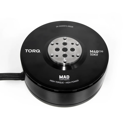 MAD TORQ M40C30 50KV v2.1 brushless motor with black housing and silver mounting plate