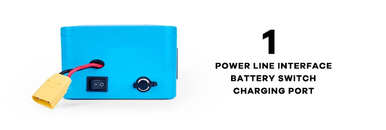 Power interface for battery charging, with switch and port