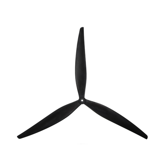 HQProp 16X8X3 three-blade propeller, black, top view on white background
