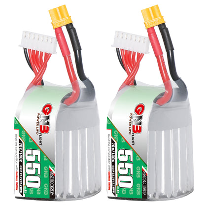 GAONENG GNB550 6S 22.2V 550mAh 70C LiPo battery pair with XT30 plug and balance lead