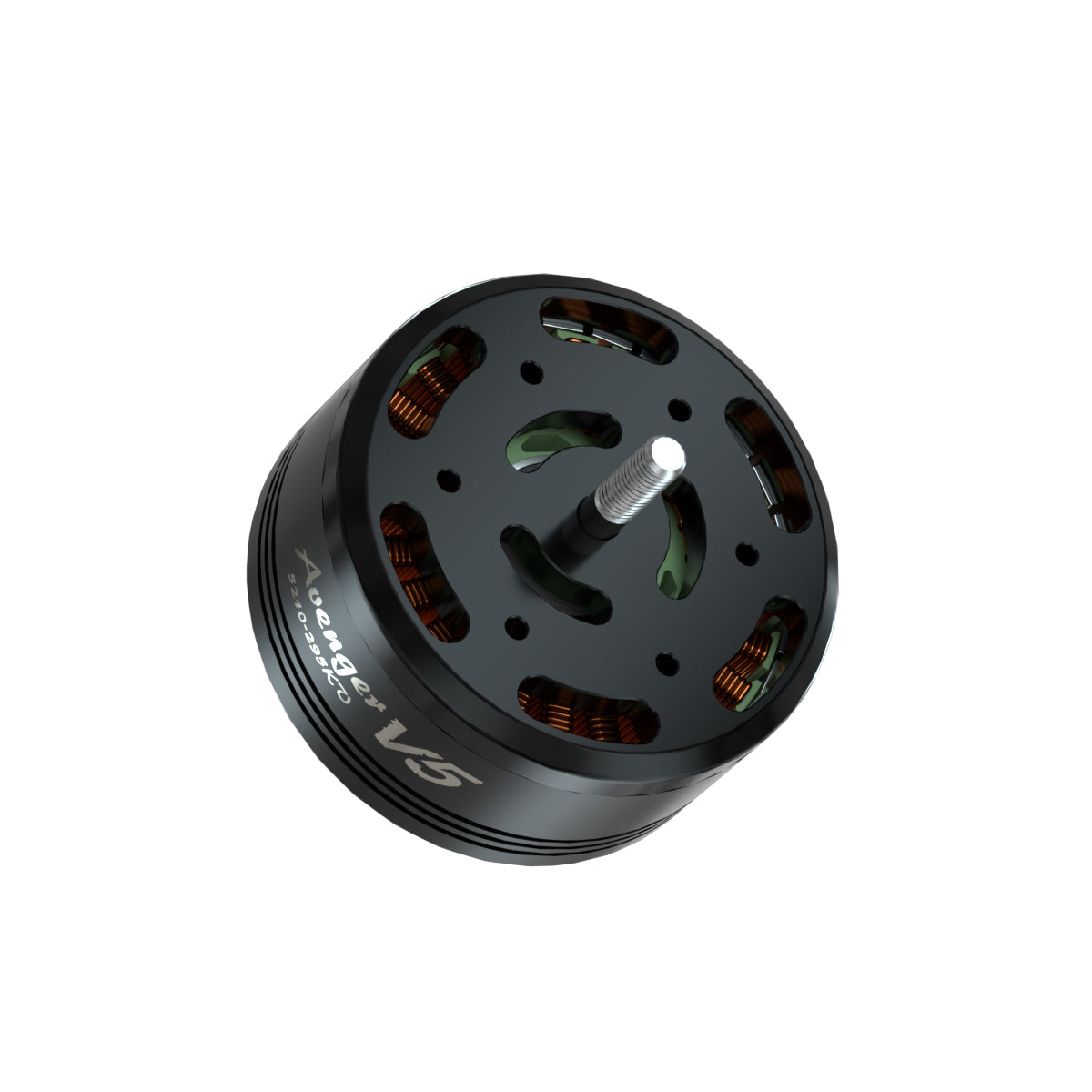 BrotherHobby Avenger 5210 V5 CW Motor, BrotherHobby Avenger 5210 V5 CW brushless drone motor with black housing, exposed copper windings, and threaded shaft