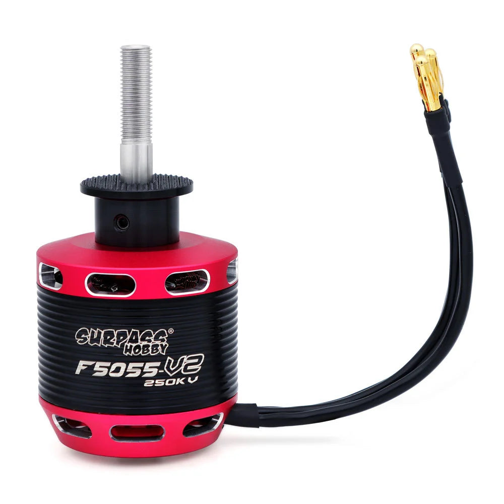 Surpass Hobby F5055 brushless motor with threaded shaft and bullet connector lead, red and black housing