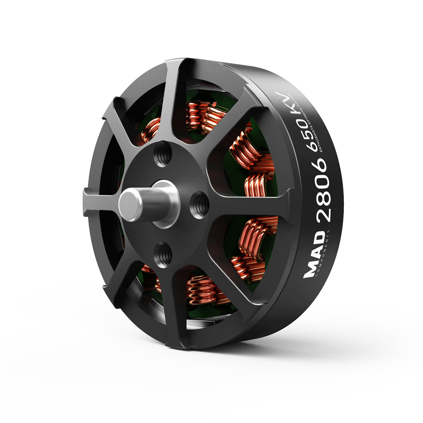 MAD 2806 EEE V1.0 Drone Motor, MAD 2806 drone motor with black bell housing, exposed copper windings, and 650KV marking
