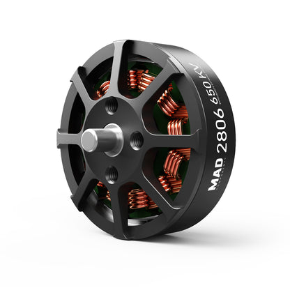 MAD 2806 EEE V1.0 Drone Motor, MAD 2806 drone motor with black bell housing, exposed copper windings, and 650KV marking