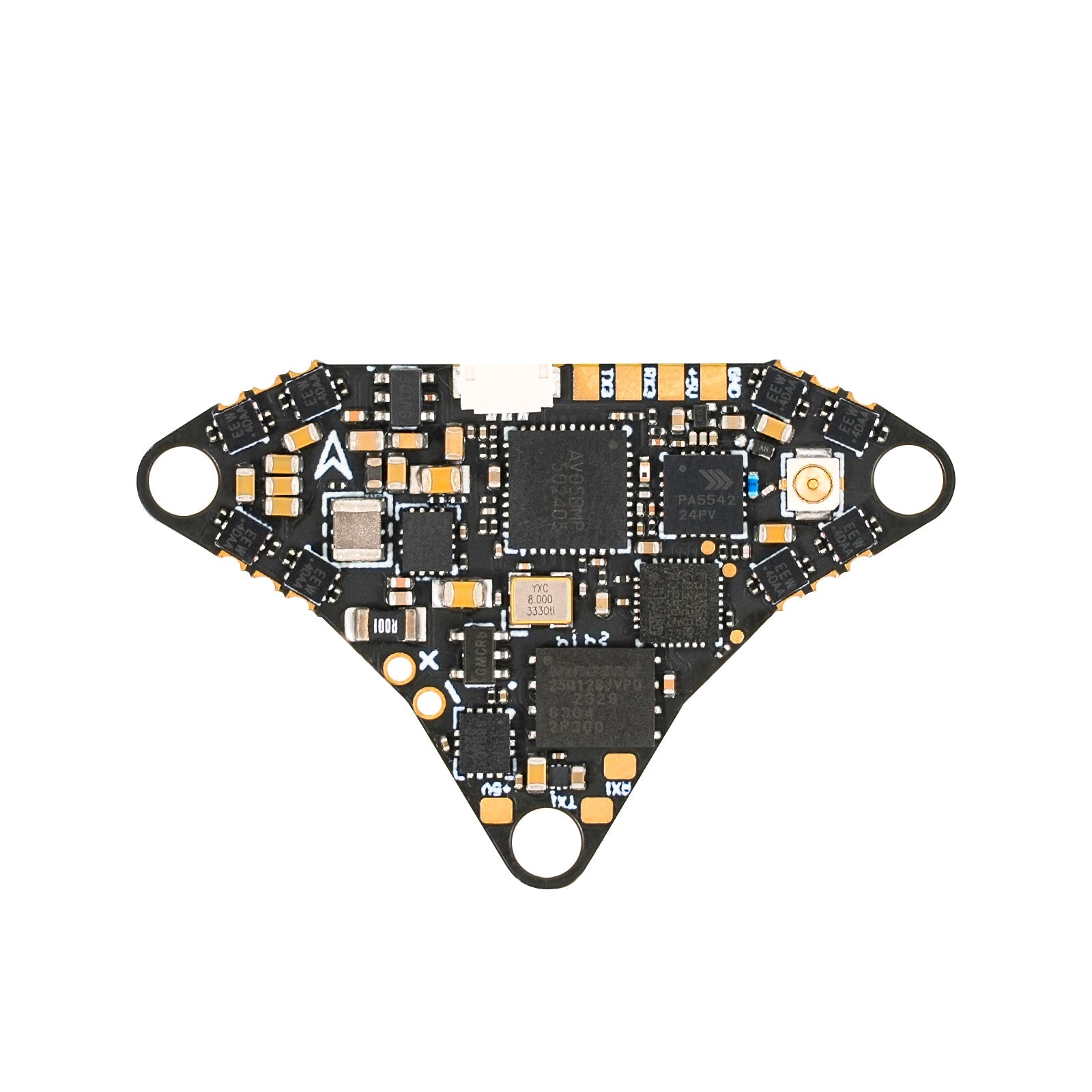 BETAFPV Air Brushless Flight Controller PCB, component side with motor pads and mounting holes