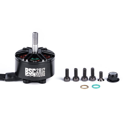 MAD BSC2812 V1.0 FPV Drone Motor, MAD BSC2812 KV1155 FPV drone brushless motor with threaded shaft, mounting screws, washers and nut