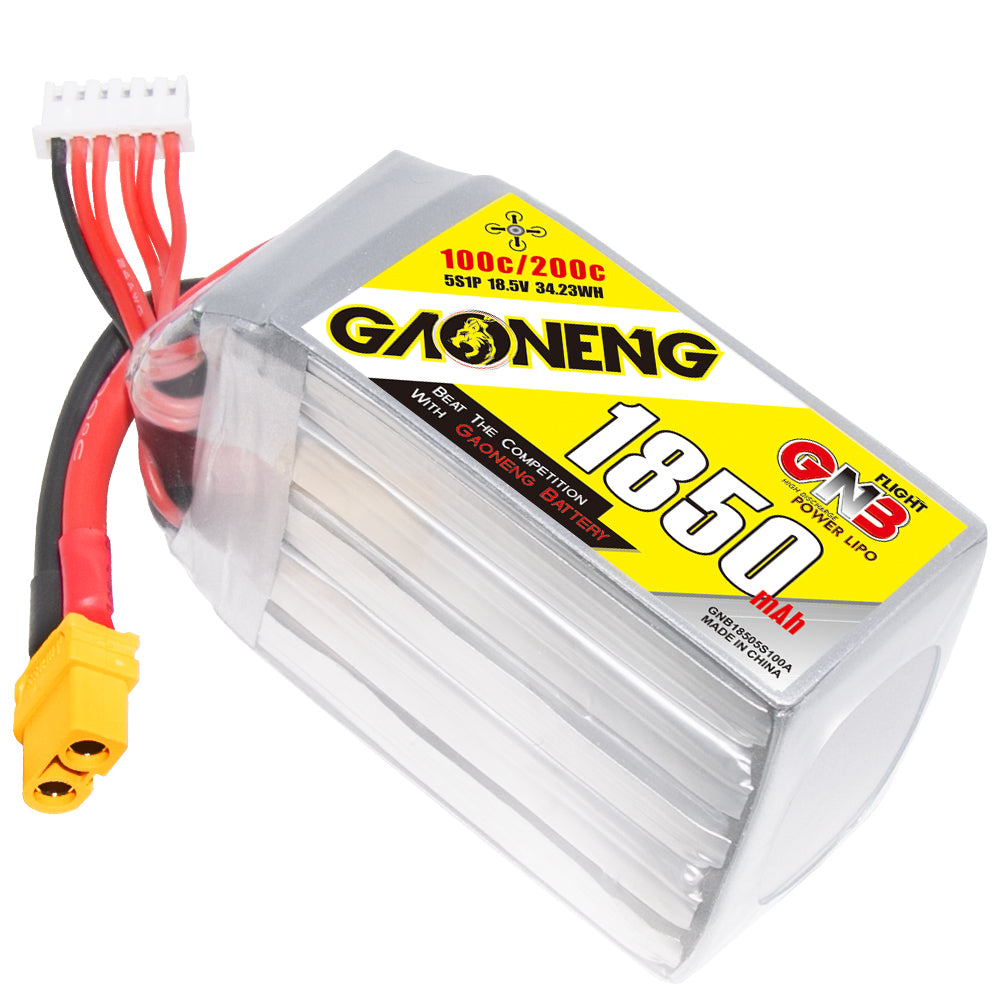 GAONENG GNB 5S 18.5V 1850mAh 100C XT60 LiPo battery angled front view