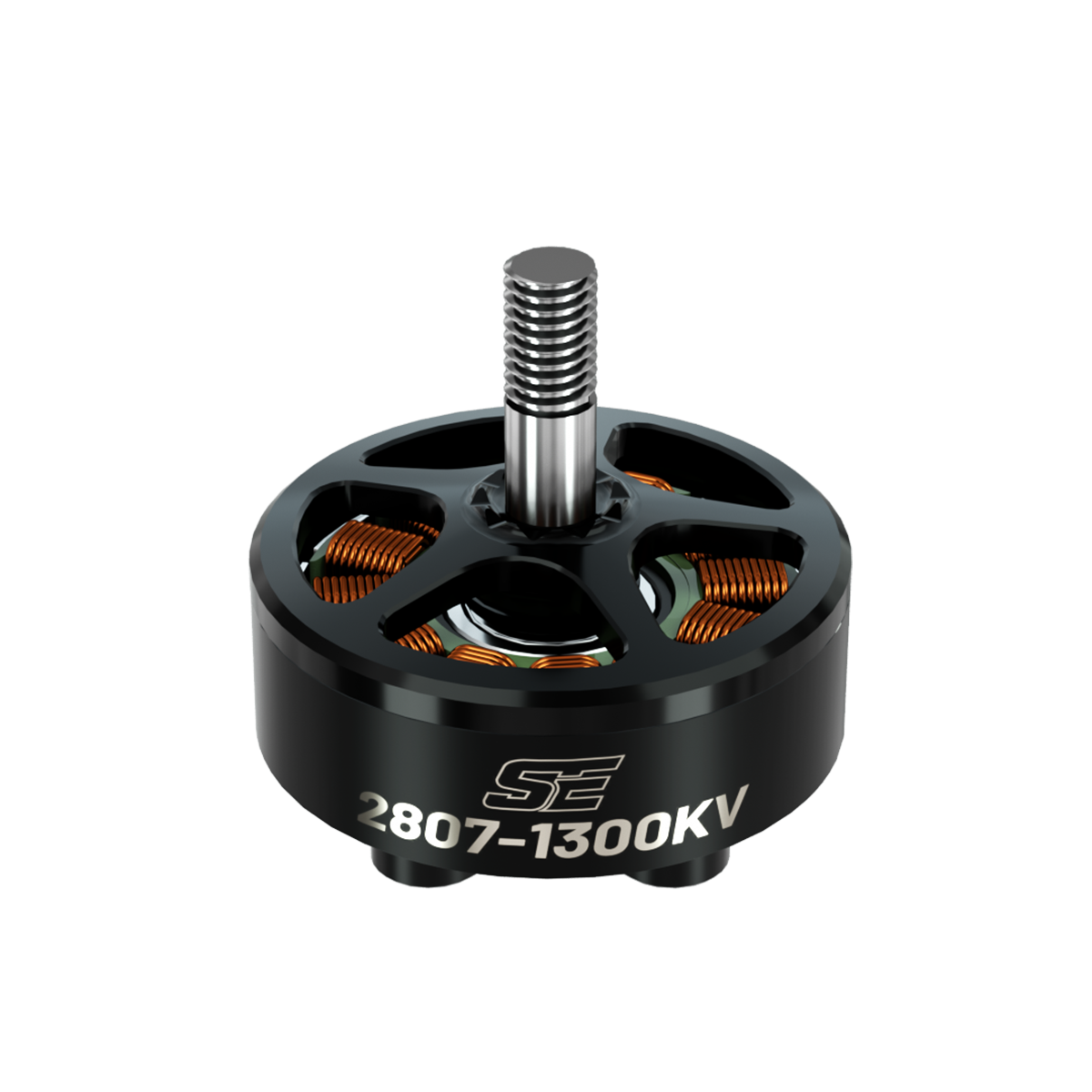 BrotherHobby SE 2807 1300KV CW Brushless Motor, BrotherHobby SE 2807-1300KV brushless motor with black housing, threaded shaft, and visible copper windings