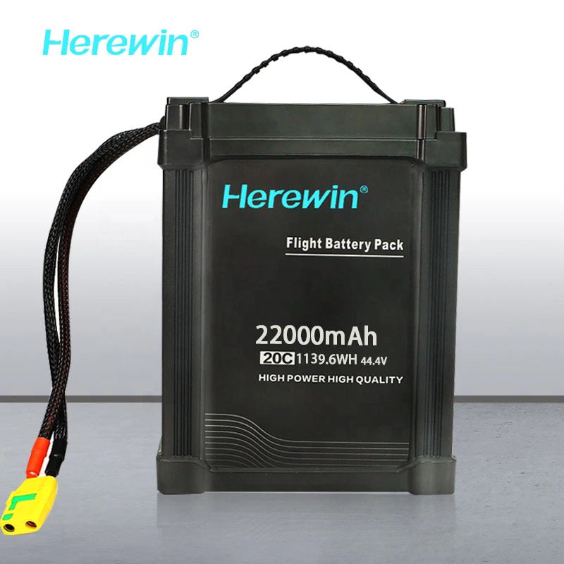 The Herewin Flight Battery Pack has high power and quality, with a capacity of 22000mAh, voltage of 44.4V, and energy density of 39.6Wh.