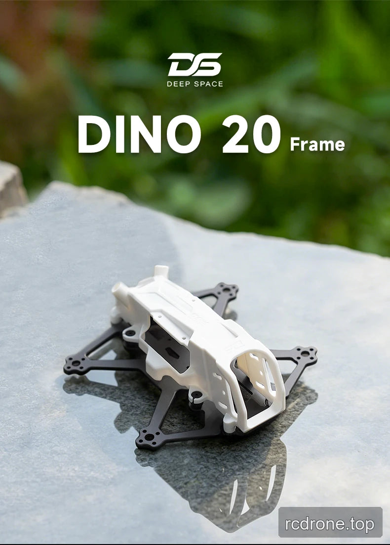 Deep Space DINO 20 FPV frame kit with molded canopy and carbon-fiber base — section 1 of 6
