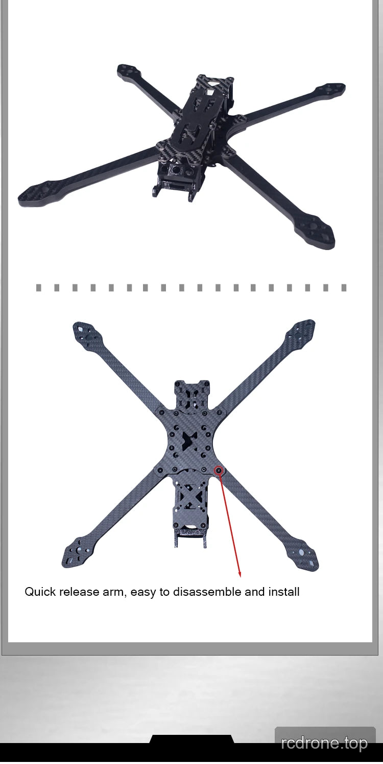 Deep Space Lancer 7 FPV frame with carbon-fiber arms and raised center structure — section 2 of 3