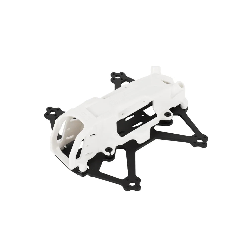 White and black DeepSpace DINO 20 FPV frame kit shown from the front-left, with a protective camera cage.