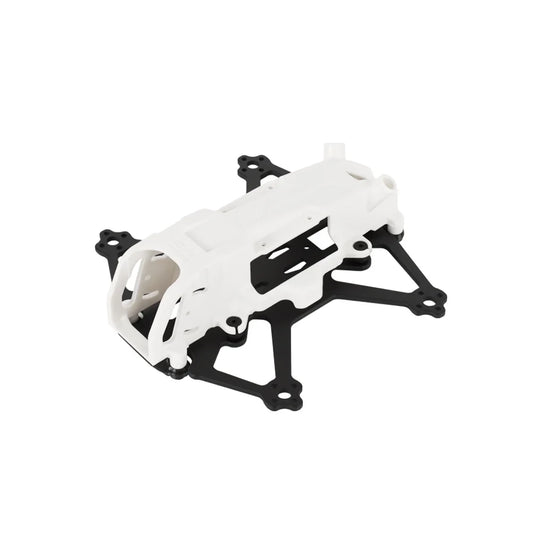 White and black DeepSpace DINO 20 FPV frame kit shown from the front-left, with a protective camera cage.