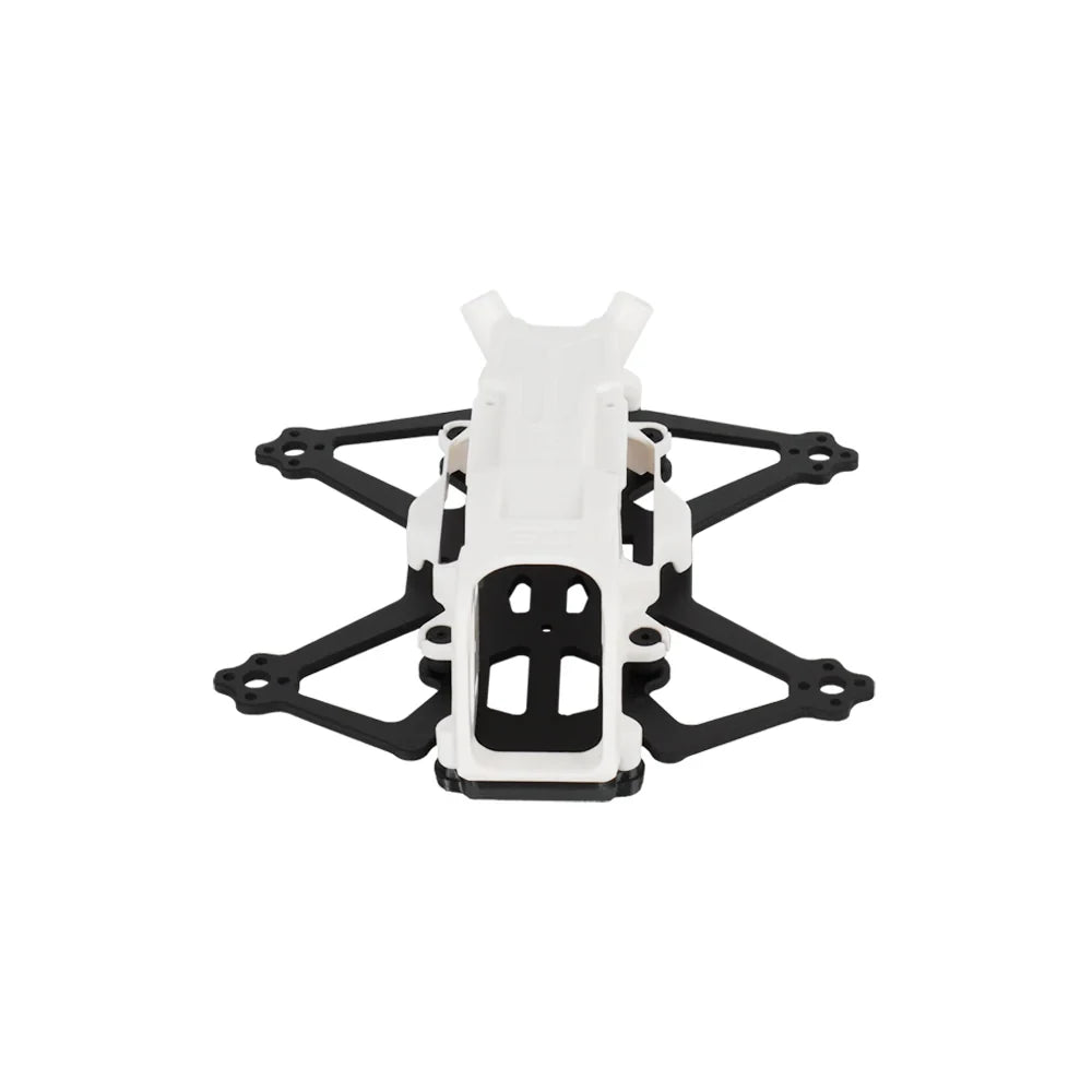 DeepSpace DINO 20 FPV frame kit viewed from the rear, showing the white canopy, rear opening, and black arms.