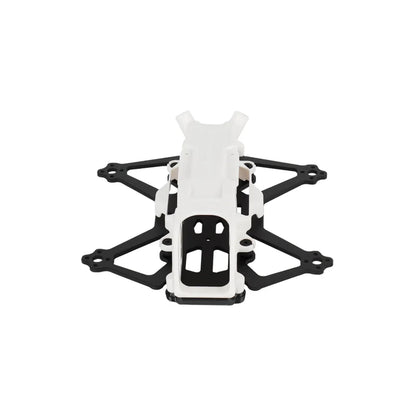 DeepSpace DINO 20 FPV frame kit viewed from the rear, showing the white canopy, rear opening, and black arms.