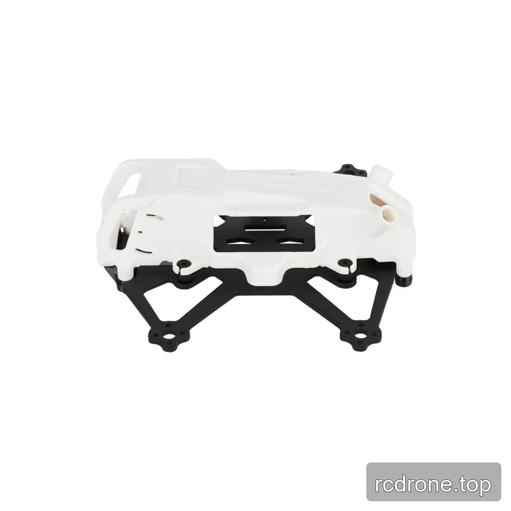 Side view of the DeepSpace DINO 20 FPV frame kit showing the white canopy profile and black lower frame.