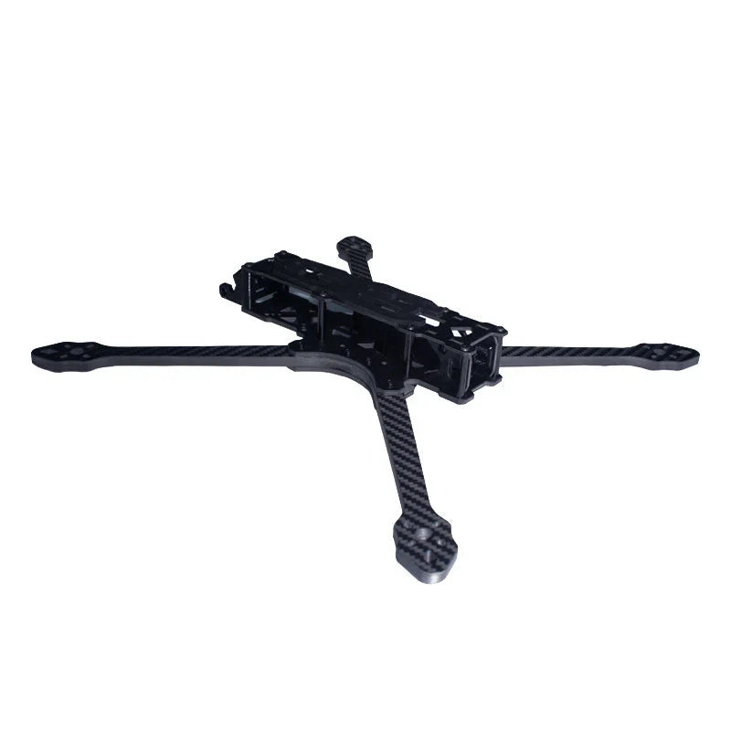 DeepSpace Lancer 7 MK1 carbon fiber FPV frame kit shown from a low front-side angle on white.