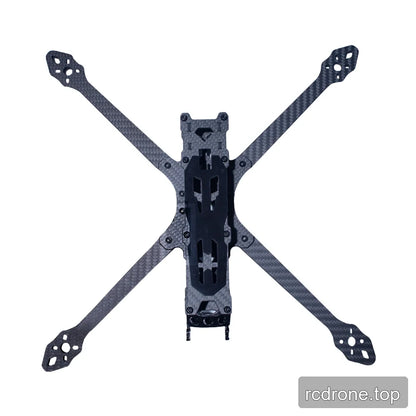 Top-down view of the DeepSpace Lancer 7 MK1 carbon fiber FPV frame kit, showing the X-shaped arms and top plate.