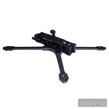 DeepSpace Lancer 7 MK1 carbon fiber FPV frame kit shown from a low rear-side angle with the central frame cage.