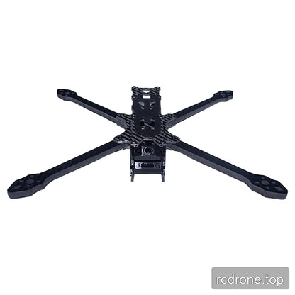 DeepSpace Lancer 7 MK1 carbon fiber FPV frame kit shown head-on with four arms, front cage, and upright rear plate.
