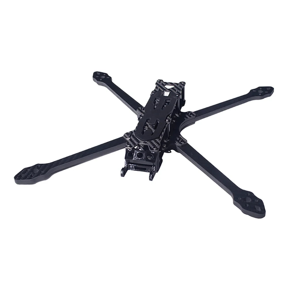 DeepSpace Lancer 7 MK1 carbon fiber FPV frame kit shown from an elevated front angle with four arms visible.