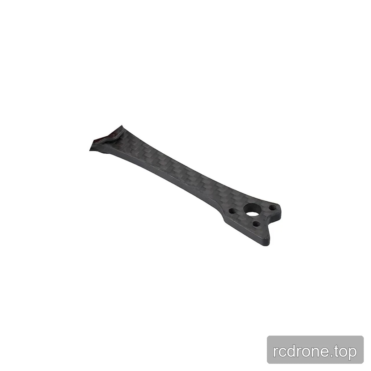 Single carbon-fiber FPV frame arm with a widened motor-mount end and multiple visible mounting holes.