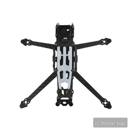 Underside view of the DeepSpace ROC 4 carbon fiber FPV frame kit with four arms and silver central plate.