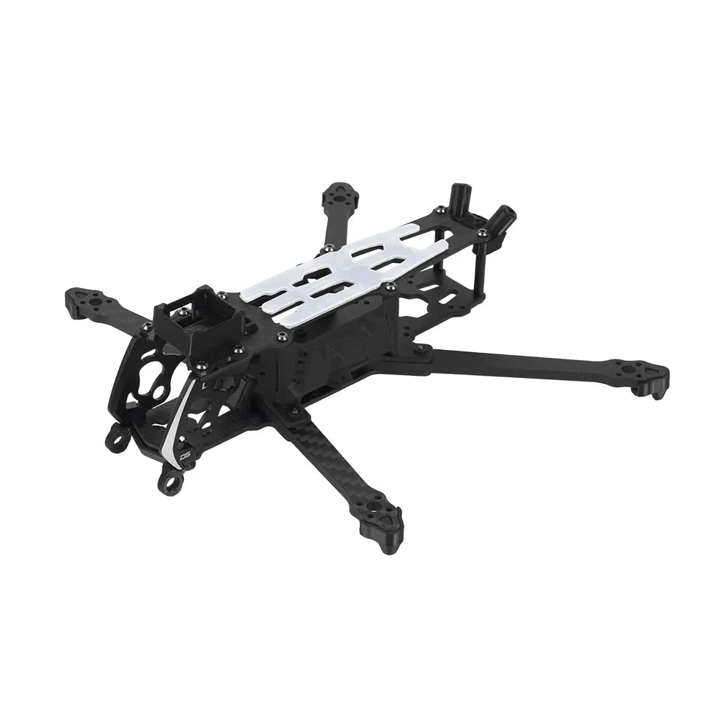 DeepSpace ROC 4 carbon fiber FPV frame kit shown in a front-left overhead view with silver top plate.