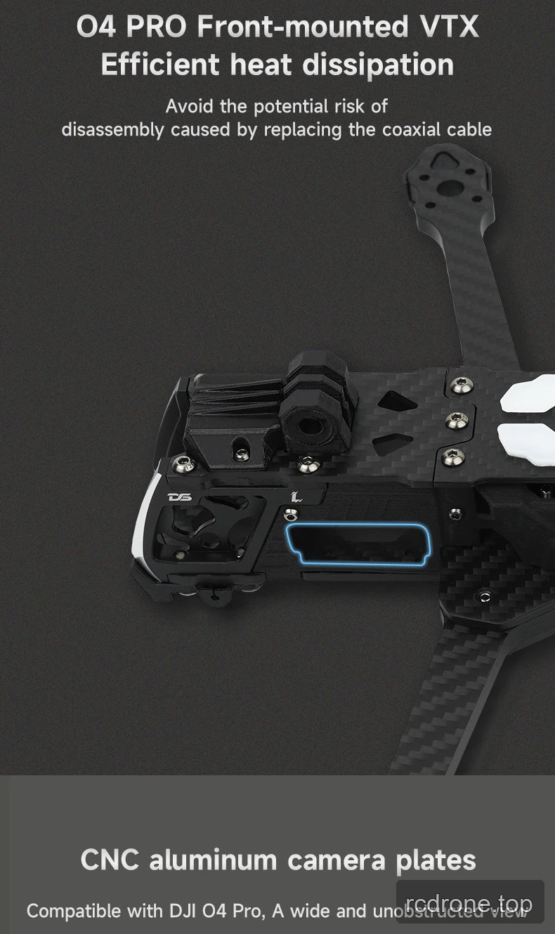 DeepSpace ROC 7 carbon-fiber FPV frame with labeled construction features — section 3 of 11