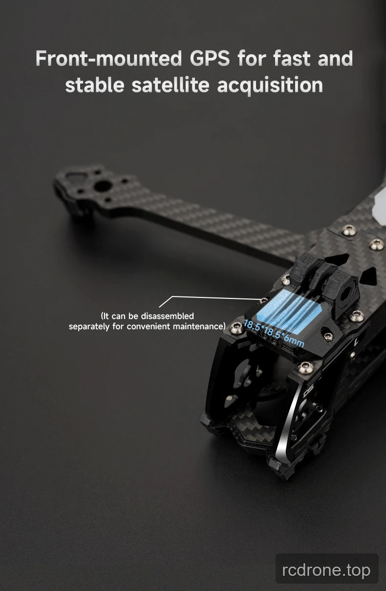 DeepSpace ROC 7 carbon-fiber FPV frame with labeled construction features — section 2 of 11