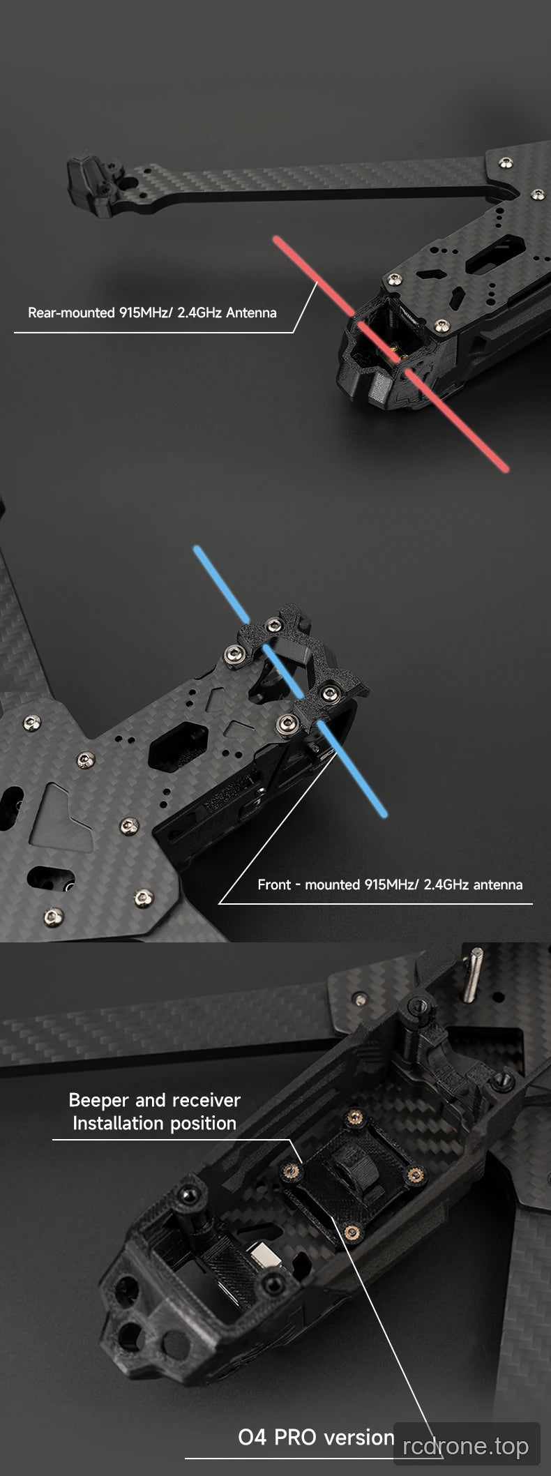 DeepSpace ROC 7 carbon-fiber FPV frame with labeled construction features — section 6 of 11