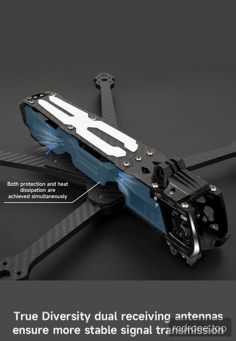 DeepSpace ROC 7 carbon-fiber FPV frame with labeled construction features — section 5 of 11