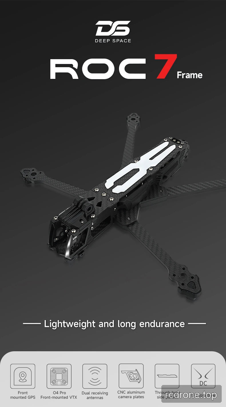 DeepSpace ROC 7 carbon-fiber FPV frame with labeled construction features — section 1 of 11