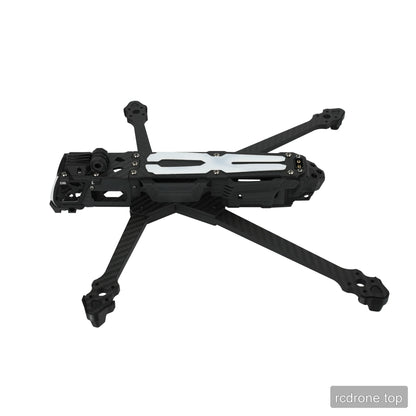DeepSpace ROC 7 carbon fiber FPV frame in a side three-quarter view, showing the raised central body and front protective cage.