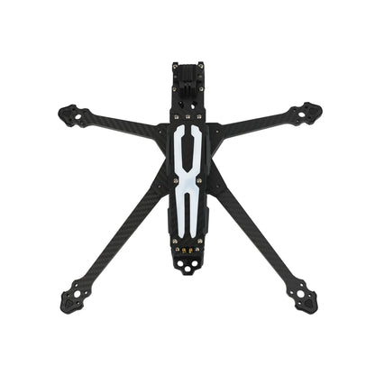 Top view of the DeepSpace ROC 7 carbon fiber FPV frame, showing its four-arm layout and white central top plate accents.